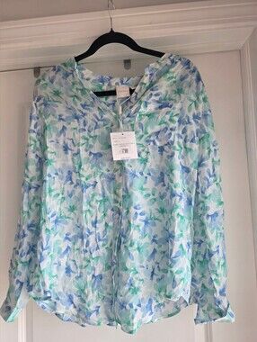 Floral Zac And Rachel V-Neck Long Sleeve Women’s Blouse - Blue & Green